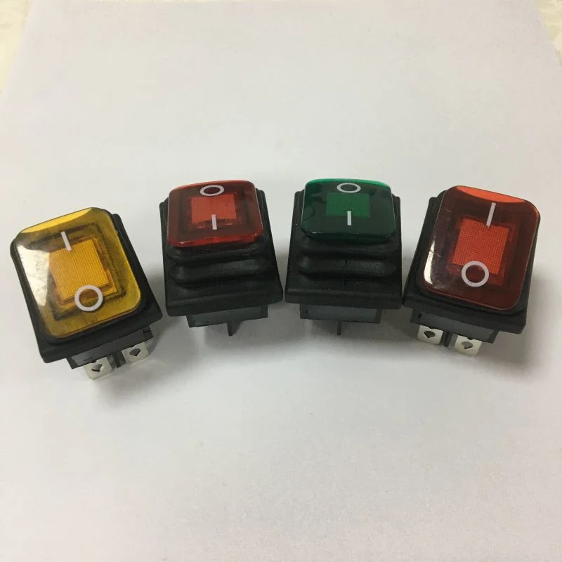 Waterproof Push Button Switch IP65 Panel Mount LED Illuminated Momentary Power Switch on-off Rocker Switch 4pins/6pins with CE Approval (KCD4-003-BN)