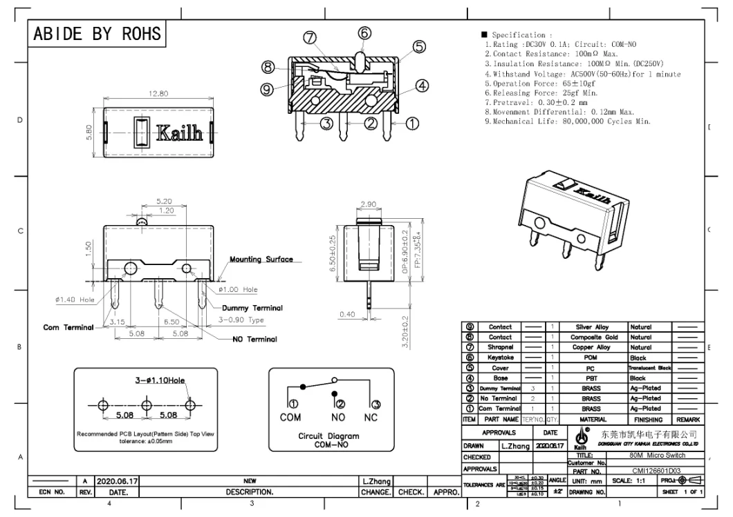 Kailh GM8.0 Micro Switch (80millions Life Cycles, Professional for Gaming Mouse)